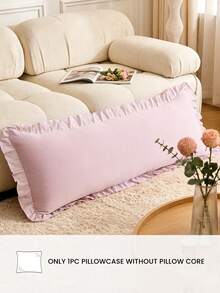 HONEYMOON 1pc Solid Color Ruffle Long Pillowcase, 100% Polyester Pre-Washed Fabric, Romantic French Style Pillowcase, Soft And Breathable, Wrinkle-Resistant, No Filling, Suitable For Home, Dorm, Sofa, Light Pink - Pink - View 2