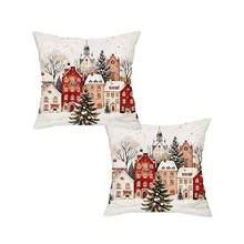 shangxia 2PCS--Nordic Snowy Town Cushion Covers, Hand-Painted European Style Small House Home Decor Pillowcases--(Pillow Insert Not Included)-(Multiple Sizes) - Multicolor - View 12