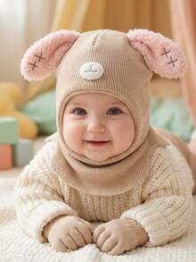 2 قطعة قبعة بالاكلافا كرتونية بأذني أرنب لطيفة للأطفال الصغار للجنسين، مجموعة قبعة بغطاء رأس بلون سادة جديدة رقيقة وناعمة ومريحة + قفازات، خريف/شتاء - 2 قطعة - مشاهدة 6