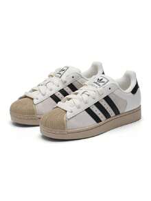Adidas Originals 男款與女款 SUPERSTAR II 輕量舒適復古拼色貝殼頭休閒運動鞋 KJ9947 - 亮白/一號黑/淺卡其棕 - 查看 7