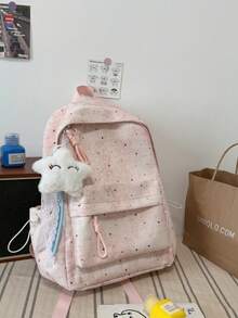 Tie-Dye Star Print Backpack For Women, Fresh Girl Style, Large Capacity Student School Bag For Middle And High School, Campus, Commuting, Travel, Shopping, Casual Backpack With Plush Star Pendant, Multiple Colors Available - A - View 13
