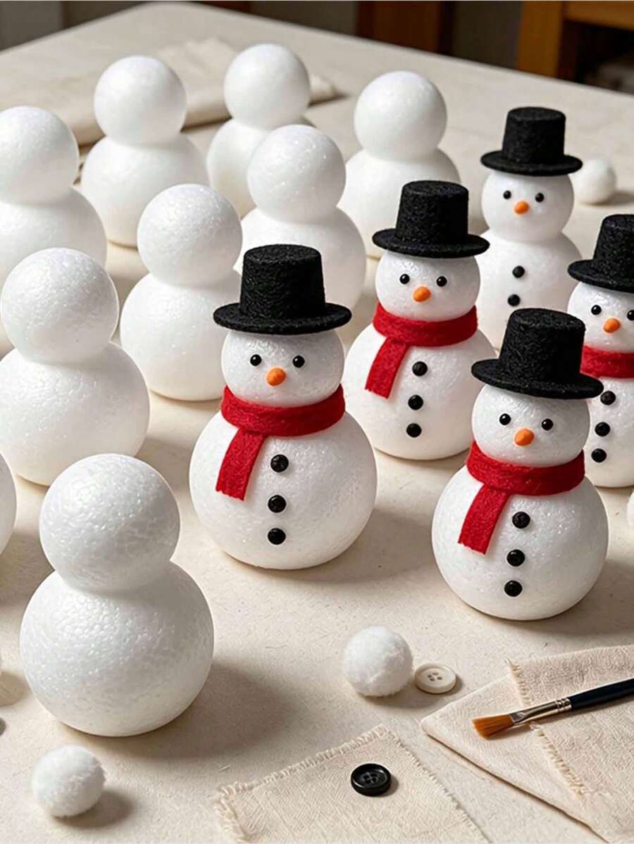 10/5/1pc Foam Snowman Blank Set, Snowman Model Body, Hand-Painted Decoration DIY Material, Handicraft Supplies, Holiday DIY Hanging Decor, Christmas Snowman Window Display Decoration - Multicolor - View 1
