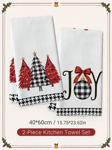 2pcs Christmas Black Plaid Christmas Tree & Christmas Ball Illustration Pattern Kitchen Towels, Soft Polyester Material Dish Cloths, Suitable For Kitchen Decor, Kitchen Cleaning, Holiday Party Decoration, Kitchen & Bathroom Supplies Home Essentials, Home Decor, Housewarming Gift - Multicolor - View 8