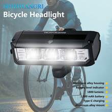 Lampu Depan Sepeda, 1800 Lumens, Lampu Depan Sepeda Terang, Baterai Isi Ulang 2000mAh, Pengisian Daya Tipe-C, Casing & Dudukan Paduan Aluminium, 5 Mode Cahaya, Lampu Keselamatan Bersepeda - Hitam - View 2