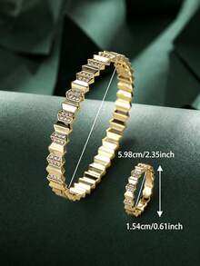 4pcs/Set Women's Geometric Tiered Rhinestone Bracelet & Ring Set, Luxury 3D Patchwork Design, Exquisite Sparkling Versatile Jewelry, Suitable For Banquet, Date, Wedding And Holiday Gift - S62619-jZ23846 - View 5