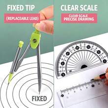 7pcs Student Geometry Drawing Set, Anti-Myopia Scale Compass, Ruler, Triangle Ruler, Protractor, Eraser, Pencil Lead, Portable Metal Storage Box, Exam And Homework Measurement Tools - Multicolor - View 4