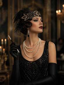 1 Set Women's 1920s Flapper Costume, Beaded Fringe Tycoon's Wife Outfit, Suitable For Roaring 20s Or Harlem Nights Theme, Halloween - Multicolor - View 9