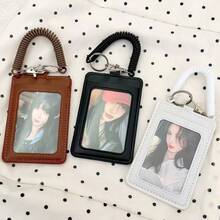 Minimalist PU Card Holder, Simple And Elegant Exclusive Design, Portable, Can Hold Bus Card, IC Card, Work Card, ID Badge, Comes With A Detachable Retractable Chain, Key Chain With Adjustable Length - A - View 6
