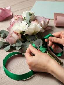 25 Yards 0.6cm-4cm Forest Green Satin Ribbon, Single-Sided Polyester Fiber Craft Ribbon, Suitable For Handmade Rose Making, Gift Wrapping, Bouquets, Wedding And Christmas Party Decoration - A - View 6