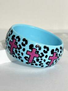 Vintage Punk Sky Blue Full Circle Shiny Iridescent Rhinestone Resin Bracelet, Bright Rose Red Colorful Rhinestone Glossy Rivet Cross Women's Wide Bangle Bracelet, Daily Layering Accessory, 2000s Chunky Bangle Bracelet 80s 90s - Multicolor - View 10