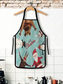 2Pcs/1pc Christmas Kitchen Aprons, Cute Santa Reindeer Snowman & Hedgehog Christmas Tree Print Adjustable Bib Apron, Waterproof Cooking Baking Apron For Xmas Holiday Party Decor Christmas Gift - Multicolor - View 9