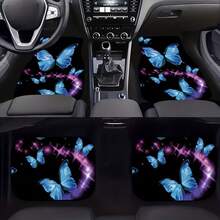 2PCS/4PCS [Butterfly Car Mats] Suitable For All Car Models, 4 Sets Of Butterfly Theme Pattern Car Floor Mats, All-Season Vehicle Floor Mats, With Anti-Slip Base, Easy To Clean Car Interior Accessories - A - View 1