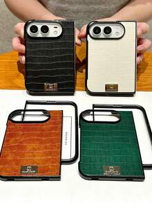 Advanced Business Solid Color Glossy Crocodile Skin Pattern Shockproof Protective Phone Cover Case Compatible With IPhone Duo Fold Anti Drop Hard PC Protection Cover - Black - View 3