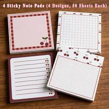 4pcs/Set (200 Lembar) Catatan Tempel Motif Ceri, 3x3 Inci, 4 Desain, 50 Lembar Per Desain, Bantalan Memo Perekat, Cocok Untuk Sekolah, Kantor, Perlengkapan Rumah, Hadiah untuk Siswa dan Guru, Hadiah Kembali ke Sekolah - 3x3 inci - View 14