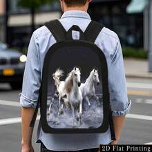 Unisex Fashion Cool Three Running Horses Print Campus Backpack Student Rucksack Laptop Bag Large Capacity Business Travel Hiking Backpack Outdoor Travel Bag Multi-Compartment Versatile Casual Backpack For Students School Commuting Travel Essential - Black - View 1