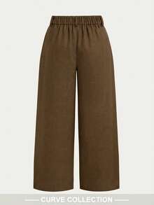 Women's Plus Size High Waist Pocket Wide Leg Pants, Autumn Outfit Essential, Comfortable And Soft - Brown - View 7