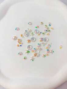 25pcs Random Style Colorful Aurora Starfish Shell Nail Art Charms, 3D Colorful Aurora Ocean Fish Tail Conch Resin Nail Rhinestones, Phone Case Earring Hair Clip Decoration Small Accessories - Multicolor - View 1