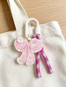 Pink Bow Initial Bag Charm,Elegant Acrylic Bow Keychain With Braided Rope,Fashion Accessories,Purse Backpack Pendant,Gift For Women,Holiday Gifts - Multicolor - View 7
