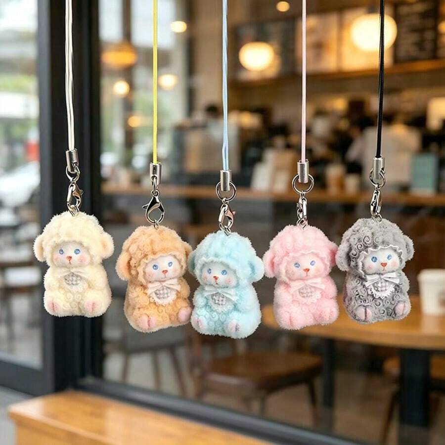 New Cute Resin Flocked Mini Sheep Doll DIY Handmade Pendant Keychain Bag Charm Phone Strap - Multicolor - View 1