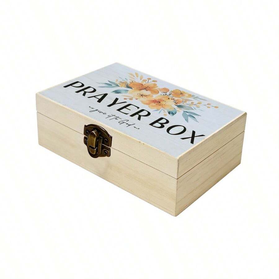1pc Wooden Prayer Box With Floral Watercolor Illustration, Small Wooden Storage Box For Jewelry Organization, Gift Storage, Souvenir Storage, Jewelry Collection, Rustic Home Decor - Multicolor - View 1