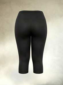 Plus Size Mid Waisted Black Capri Leggings | Stretchy Tummy Control Butt Lifting Slimming Pants For Curvy Women | Fall Daily Wear & Going Out Outfits - Multicolor - View 10