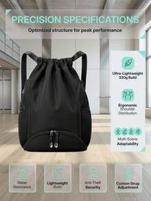 NEWHEY Drawstring Sports Backpack With Shoe Compartment, Adjustable Shoulder Straps Fitness Bag, Suitable For Pickleball Gear, Travel, Outdoor Hiking - Multicolor - View 3
