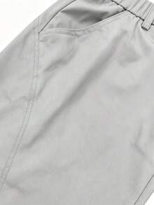 Hidkat Men's Solid Color Multi-Pocket Cargo Wide Leg Pants, Elastic Waistband Casual Straight Leg Long Trousers - Light Grey - View 4