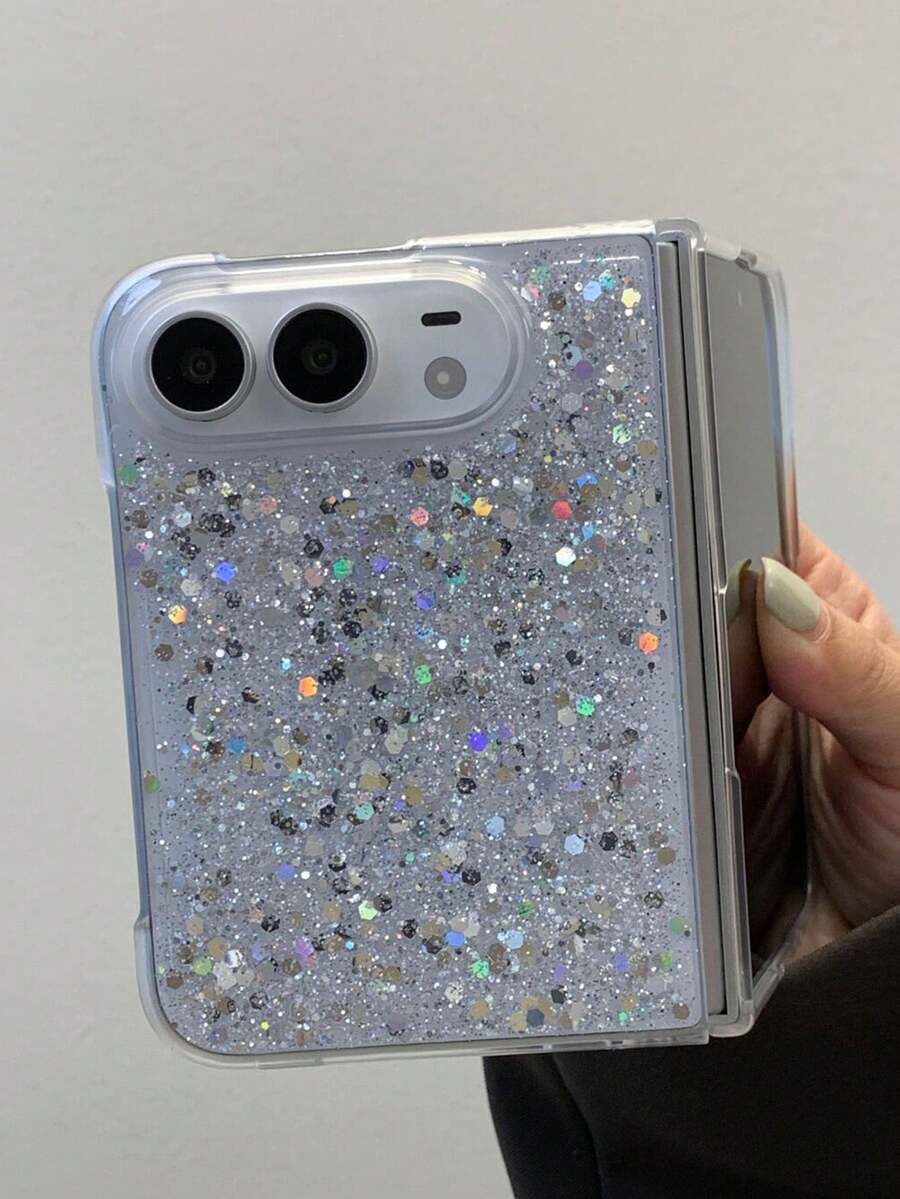 Lyxigt glittrande paljett-mobilskal med blank finish, kompatibelt med Duo Fold, stilfullt skyddande baksida i epoxi - Silver - Visa 1