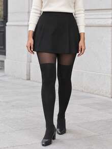 1/2/3 Pairs Designed Faux Thigh High Stockings, 2 In 1 Spliced Pantyhose - Multicolor - View 1