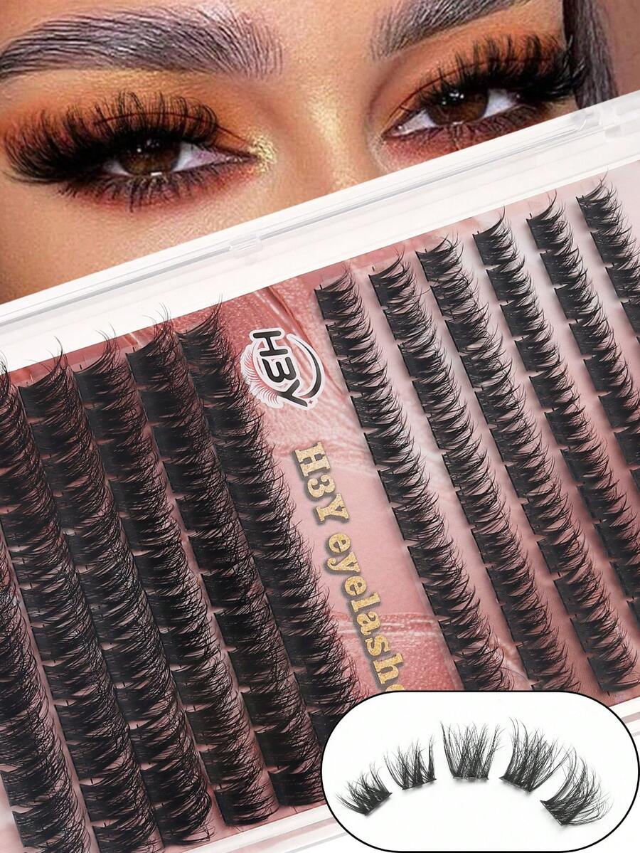 144 Clusters Dense Thick Cat Eye Lash Clusters, D-Curl Individual False Eyelashes, Create Dramatic Messy Sable Eye Makeup Look, Comfortable Soft Band Reusable DIY Eyelash Extensions, Easy To Apply For Makeup Newbies - D - View 1