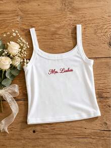 Custom Mrs Name Embroidered Ribbed Crop Cami Top,Women Slim‑Fit Scoop Neck Sleeveless Tank Top Summer Beach Bridal Gift - Multicolor - View 5