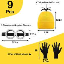 9pcs Role Play Accessory Set, Yellow Knitted Beanie, Vintage Goggles, Black Gloves, Suitable For Cosplay, 2026 Halloween Costume - Yellow Series - View 2