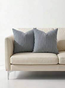 Veyra Day 1pc/2pcs All-Season Vertical Textured Chenille Throw Pillow Covers, Solid Color Striped Square Cushion Cases, Neutral Minimalist Farmhouse Boho Decor For Sofa Bedroom Bay Window Homestay, Pillow Insert Not Included - Grey - View 2