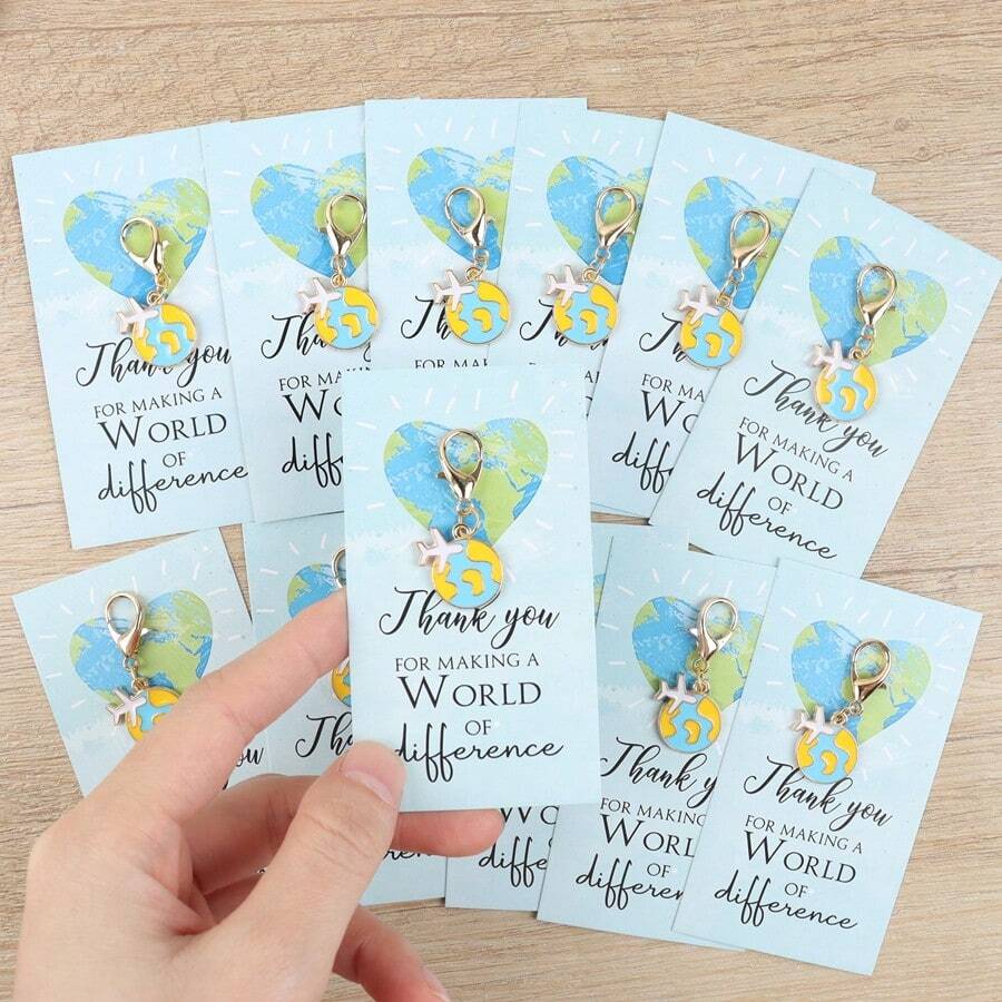 6pcs/12pcs Mini Earth World Keychains, With "Thank You For Creating Difference" Message, Perfect As Backpack Charms, Team Motivation Gifts, Suitable For Friends, Colleagues, Teachers, Partners, Family - Multicolor - View 1
