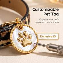 1pc Leopard Print Pet Dog Collar, Soft Lining With Faux Shell Paw Print Dog Tag, Adjustable Holes, Suitable For Small, Medium, Large Dogs, Fashionable Daily Walking Collar, Gift For Pets - Multicolor - View 6