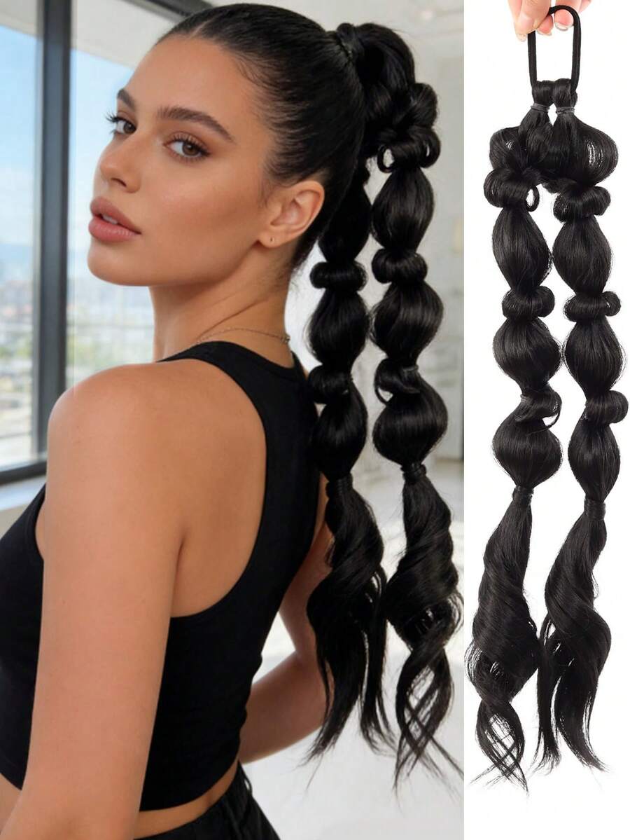 18Inch Long Braided Hair Extension Ponytail, Women's Ponytail With Elastic Rubber Band, Suitable For Christmas, Daily Wear, Parties And More - Multicolor - View 1