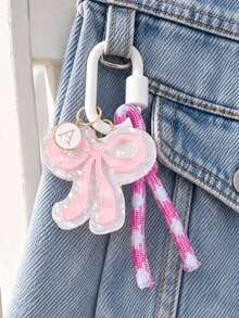 Pink Bow Initial Bag Charm,Elegant Acrylic Bow Keychain With Braided Rope,Fashion Accessories,Purse Backpack Pendant,Gift For Women,Holiday Gifts - Multicolor - View 6