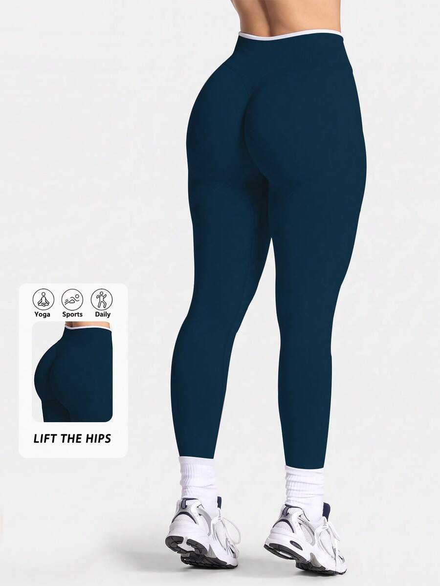 Women's Seamless High Waisted Butt Lifting Workout Leggings, 24" Tummy Control Compression Yoga Tights For Gym Running Training Sports Fall - Navy Blue - View 1