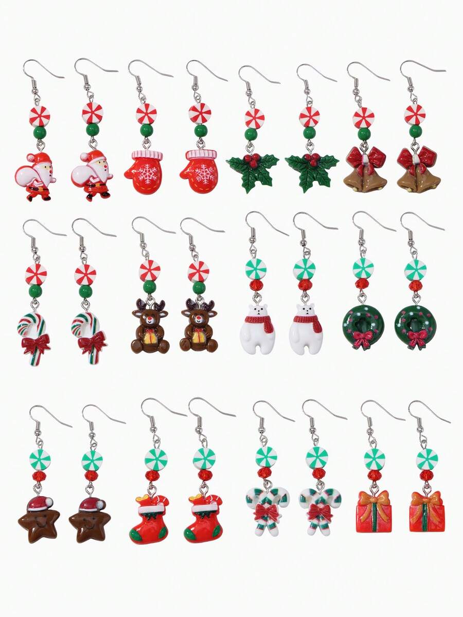 Set 12 Pasang Anting Natal Anak, Dekorasi Pesta Liburan, Hadiah Festival Lucu untuk Anak Perempuan