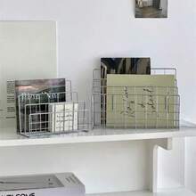 Minimalist Iron Desktop Organizer Rack Metal Desk Storage Shelf Book Stand Multifunctional Organizer - Light Grey - View 6