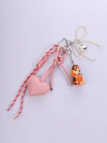 1 Pc Korean-Style Pink Heart-Shaped Keychain, Bow-Shaped Pendant Keychain, Bag Accessory, Car Keychain, Gift For Friends - Multicolor - View 5