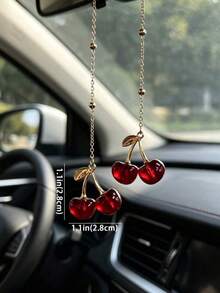 Car Cherry Decorative Hanging Ornament, Alloy Fruit Cherry Rearview Mirror Decoration, Premium Car Interior Decor - A - View 5
