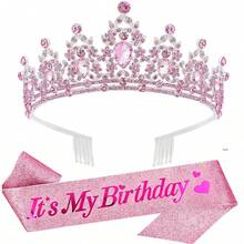 Birthday Headbands Sash For Women Girls Rhinestone Happy Birthday Accessories Favor Supllies Gold Pink White Yellow - Multicolor - View 11