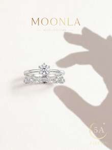 1 Set Cincin Bertatahkan Zirkonia Langka dan Indah, Cocok untuk Pemakaian Sehari-hari Wanita, Hadiah Hari Valentine, Perayaan Ulang Tahun, Kencan Wanita - Perak - View 1