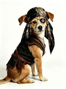 3pcs Pet Pirate Costume Accessories, Skull Eye Patch, Red Printed Bandana, Layered Gold Chain Necklace, Halloween Cosplay Photo Props, Suitable For Dogs And Cats - Multicolor - View 6
