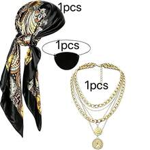 3pcs Pet Pirate Costume Accessories, Skull Eye Patch, Red Printed Bandana, Layered Gold Chain Necklace, Halloween Cosplay Photo Props, Suitable For Dogs And Cats - Multicolor - View 8