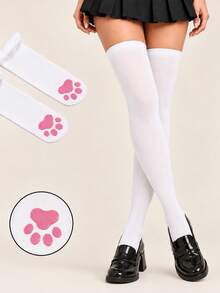 1/2 Pairs Women's Cat Paw Over-The-Knee Socks, Cute Soft 3D Toe-Cap Stockings For Cosplay, Costume Parties & Daily Wear - Multicolor - View 6