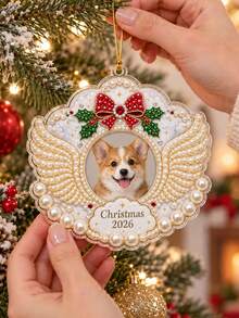 Custom DIY 3D Pearl Painting Pet Ornament, Personalized Photo Text Angel Wings Hanging Decor, My First Christmas Diamond Art Keepsake For Dog Cat Lover, Xmas Tree Decoration Gift For Family Pet Owner - Multicolor - View 5
