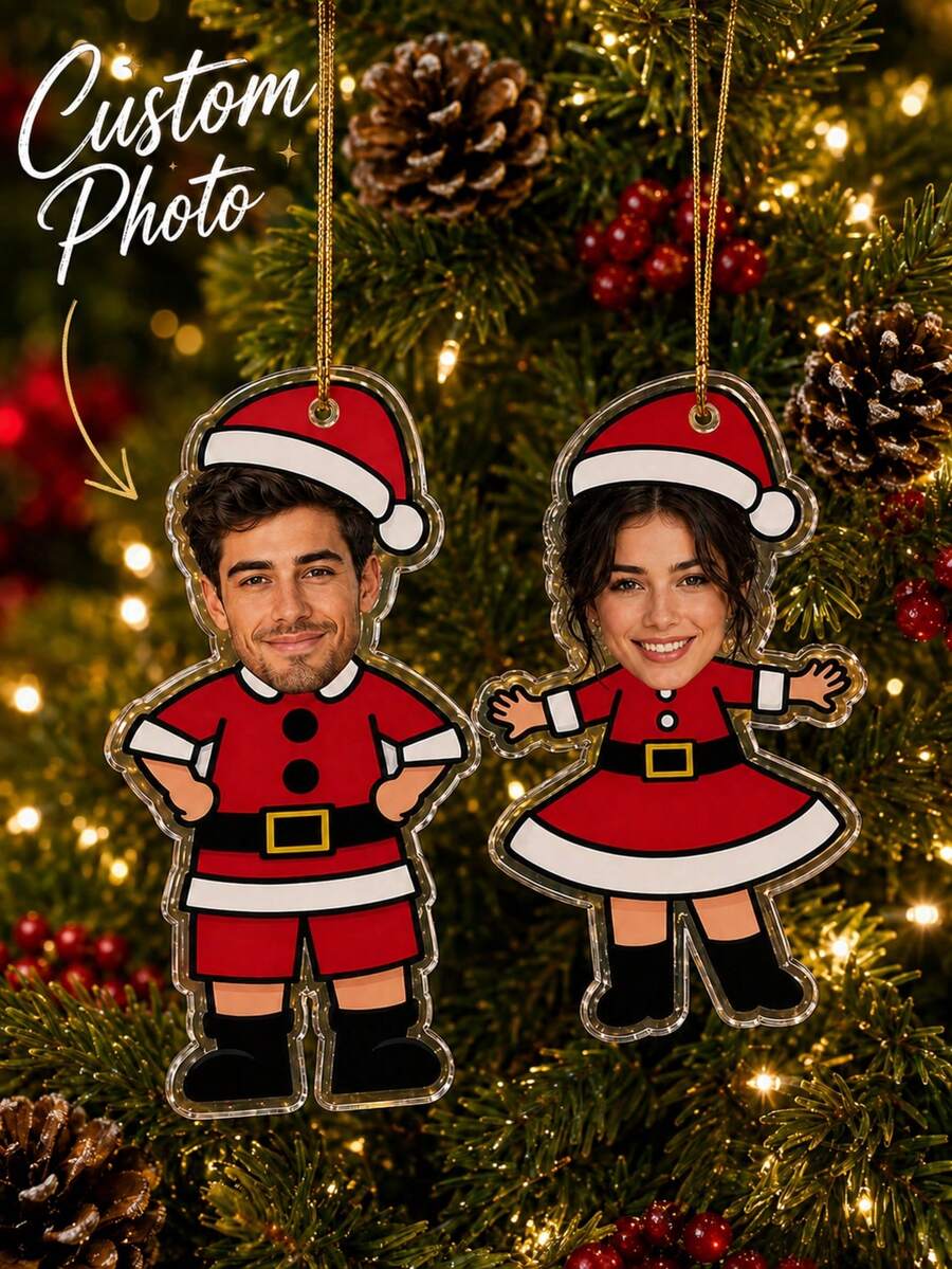 1pc Personalized Face Christmas Ornament | Customized Photo Santa Claus Hanging Decor | Fun Family Christmas Keepsake | 2026 Holiday Commemorative Gift, Christmas Tree Decoration, Christmas Gift - Red - View 1