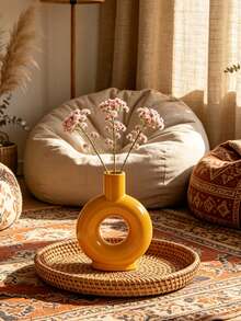 Donut-Shaped Hollow Resin Vase, Vintage Bohemian Abstract Sculpture, Dried Flower Desktop Decor, Living Room Windowsill Decoration, Housewarming Gift - Yellow - View 7